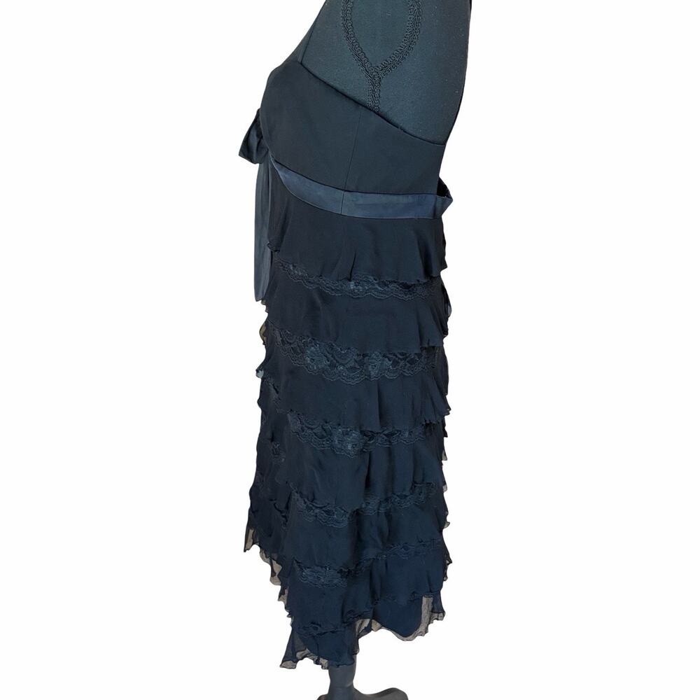 Vintage Laundry Shelli Segal Black Silk Ruffle Lace Dress Y2K Size 6 - Picture 3 of 6